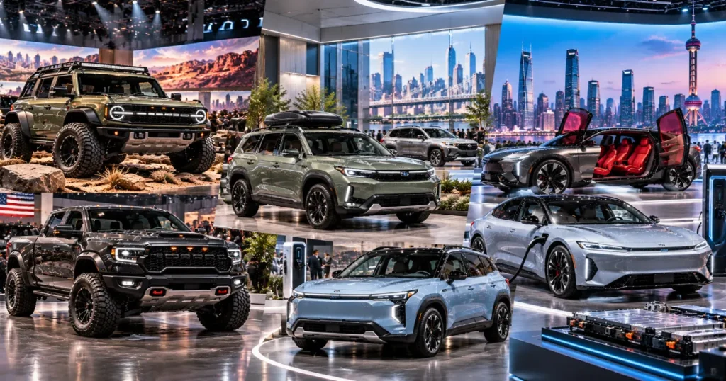 The biggest auto show reveals of 2026 from Detroit, New York and Beijing, and what the new trucks, EVs and charging mean for US buyers.